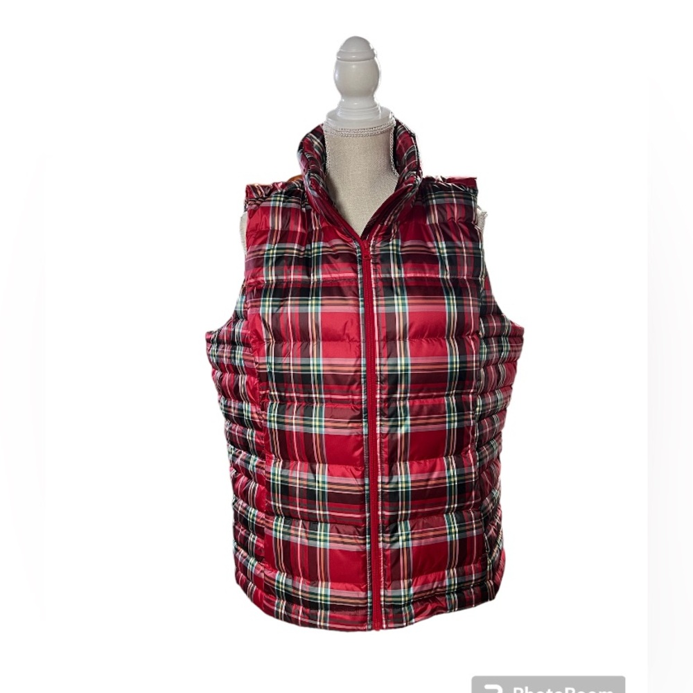 Lands End down vest plaid zip‎ up
